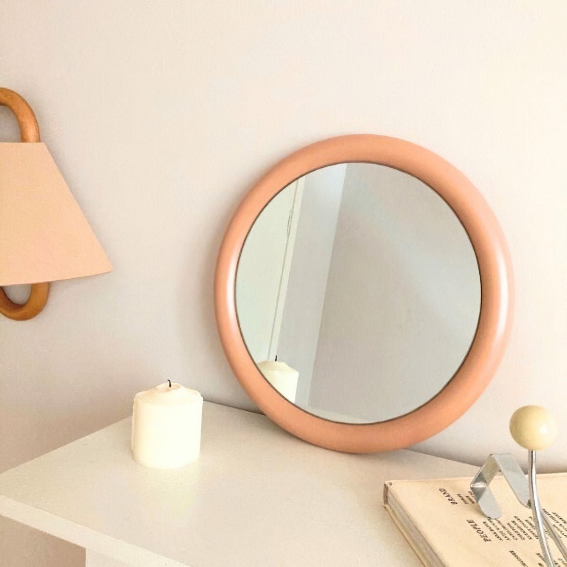 Brown circle frame decorative wall mirror