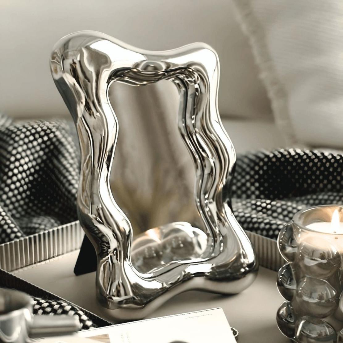 Silver irregular groovy frame decorative table mirror