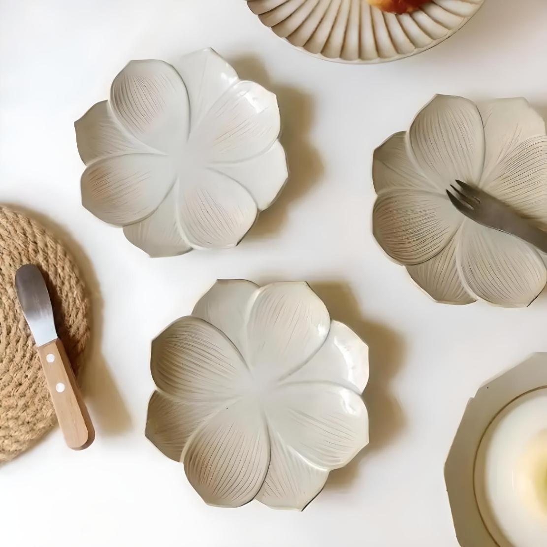 Small, ceramic lotus flower tableware plates