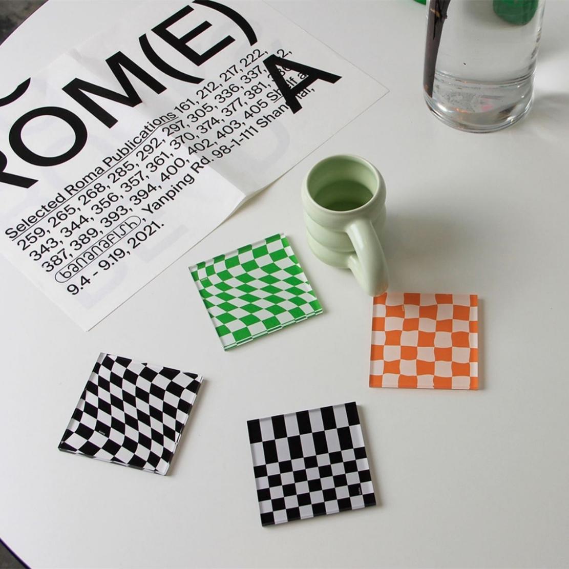 Acrylic checkerboard square cup coasters
