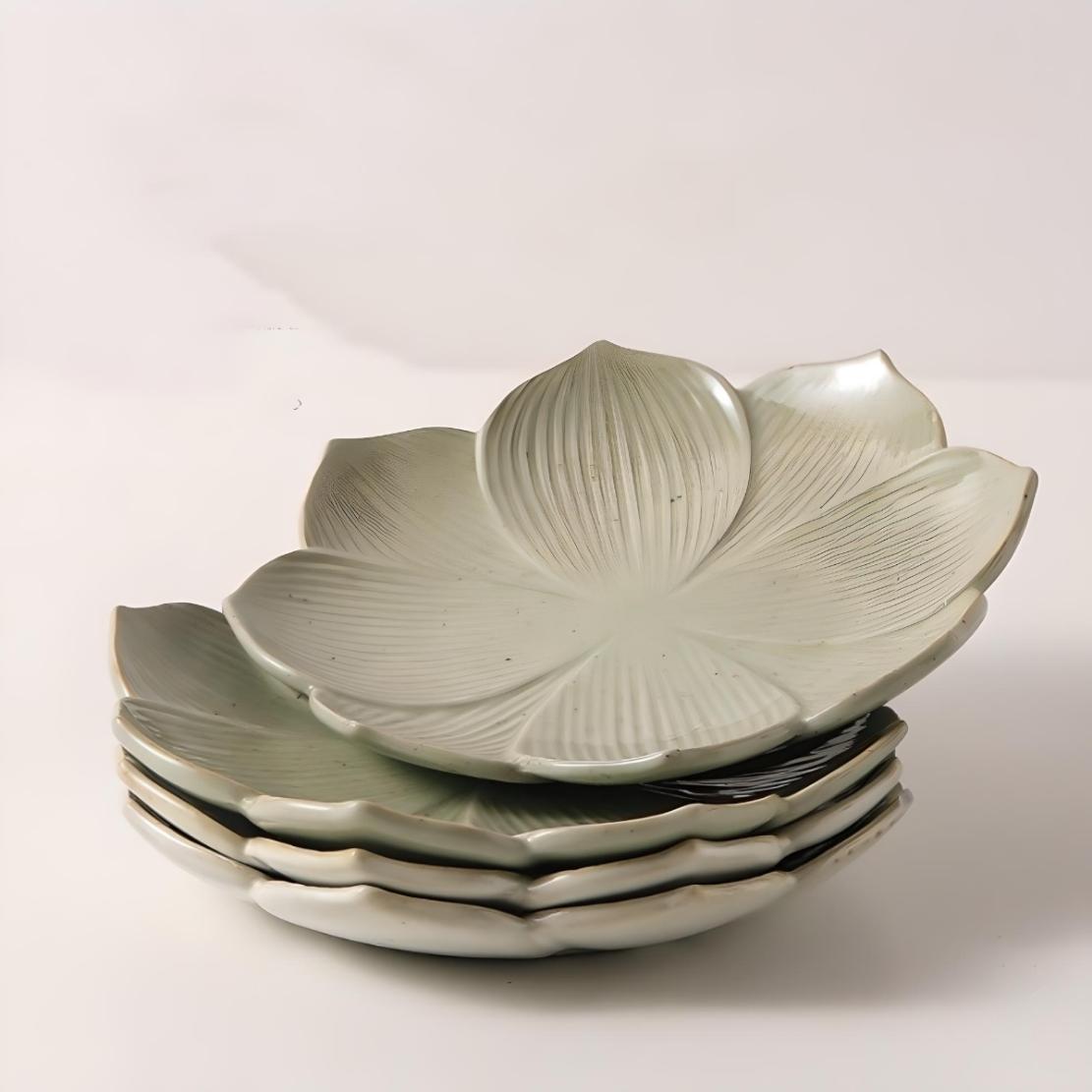Tiny, green, lotus flower ceramic plates