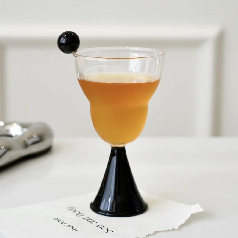 Transparent & black glass trumpet shaped drinkware