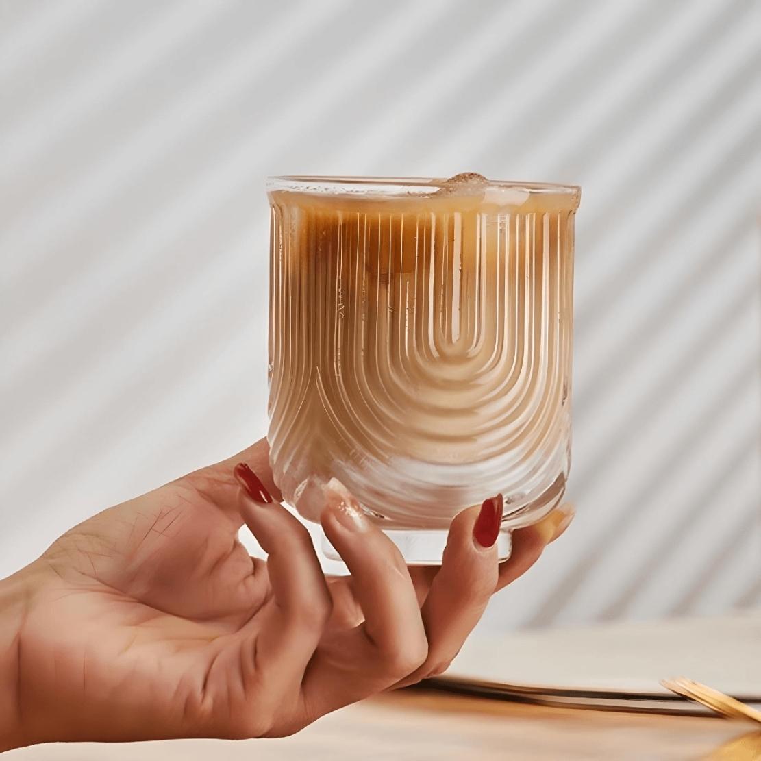 U shape line drinking glass with coffee