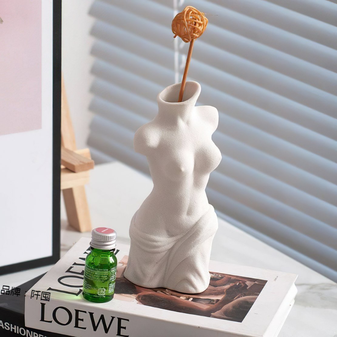 White, ceramic, Venus goddess statue body vase