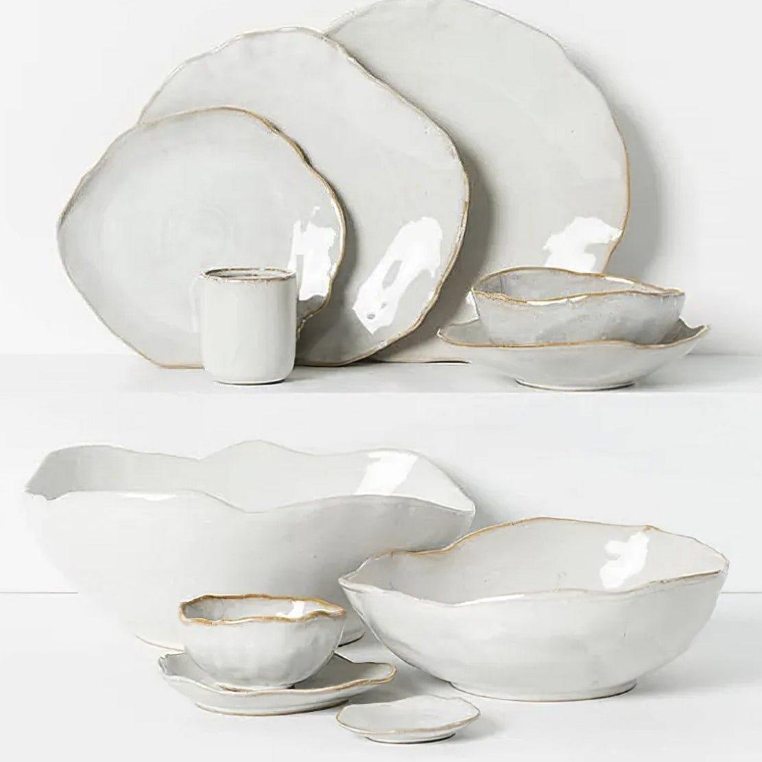 White, ceramic, nordic style irregular ceramic tableware dish plates & bowls