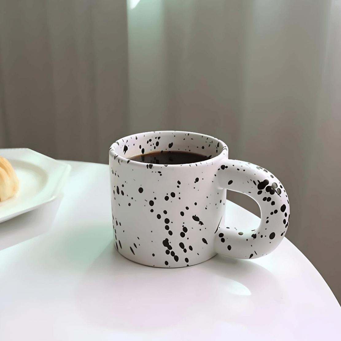 White splash ink chunky handle ceramic mug