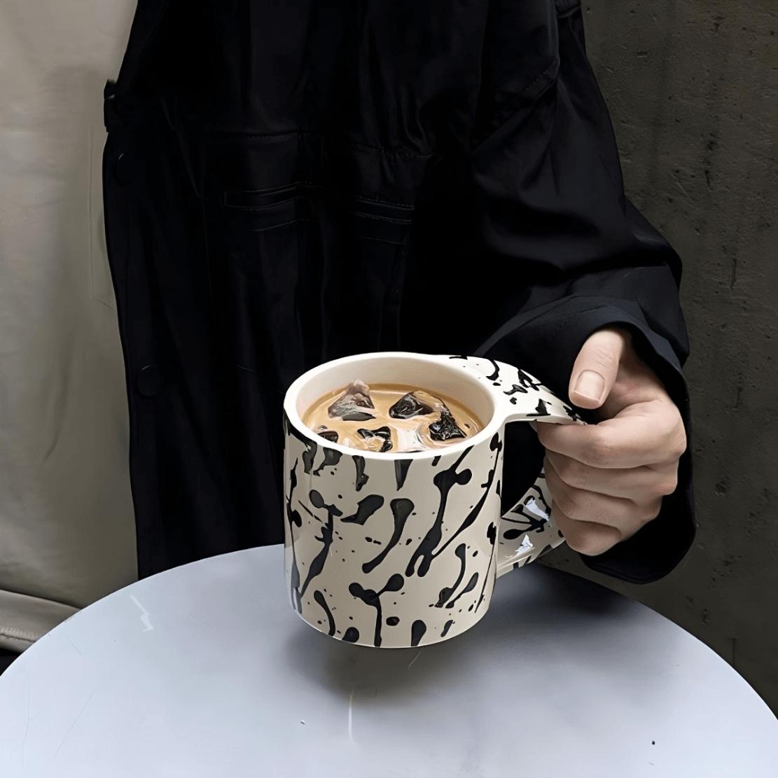 Large handle black white splash ink coffee ceramic mug