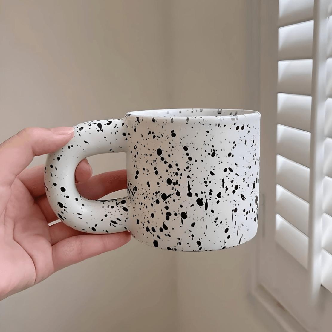 White splash ink ceramic coffee mug with thick handle