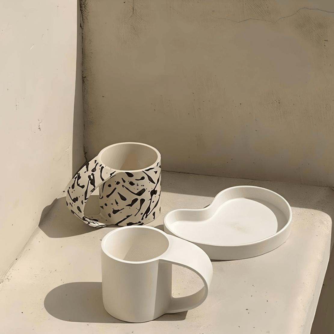 White black splash ink large flat handle ceramic mug