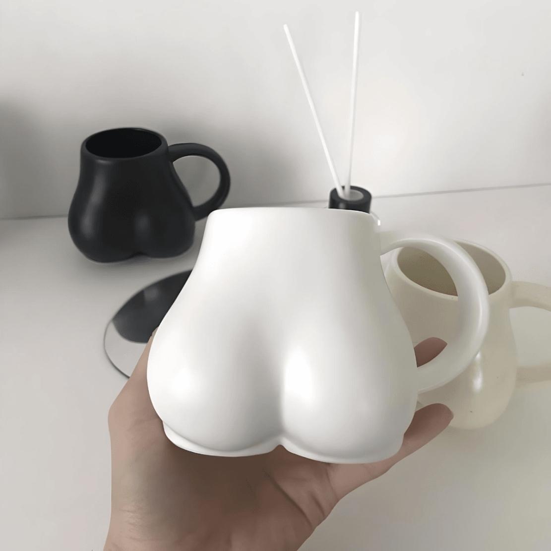 White ceramic bum mug