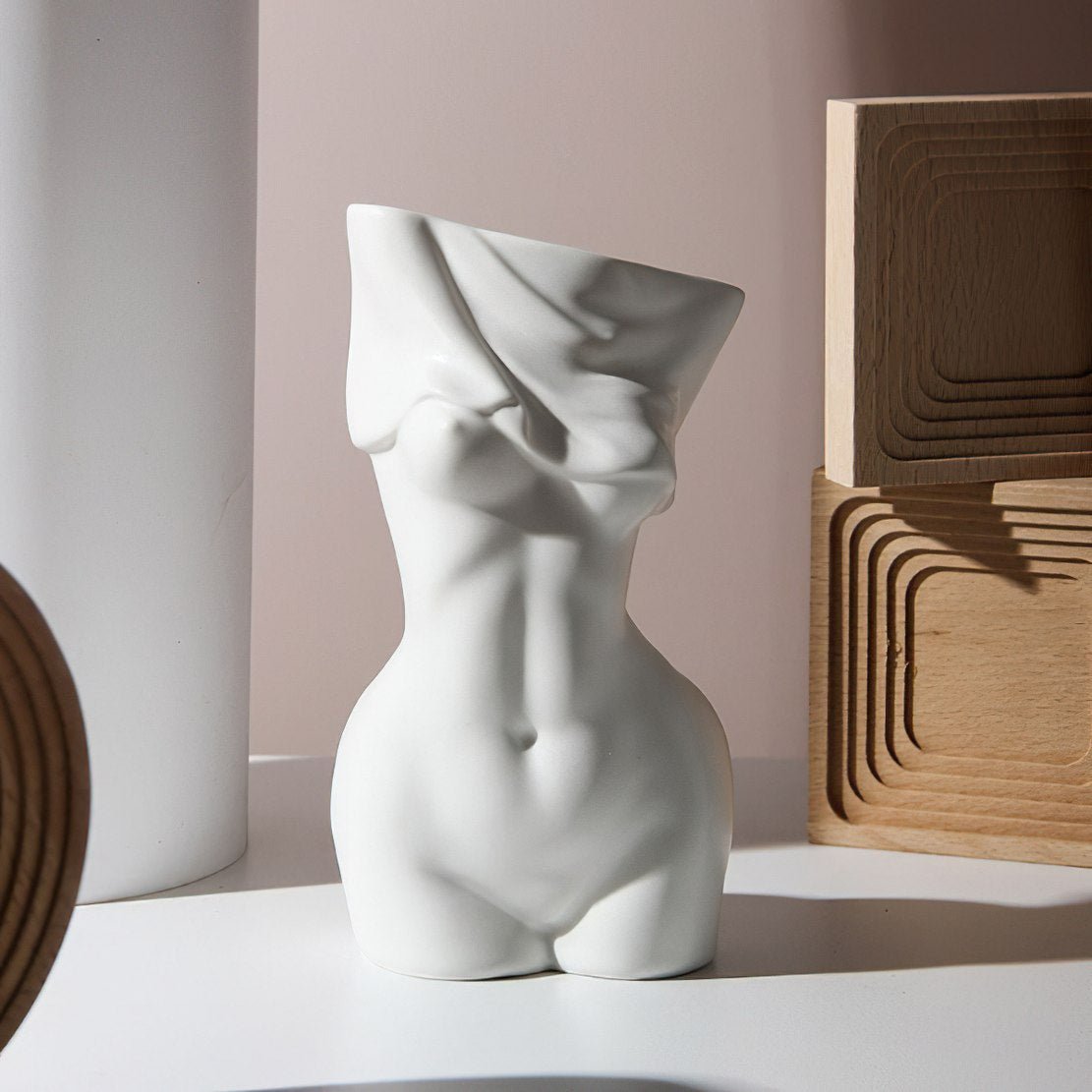 White, ceramic, female body sculpture vase