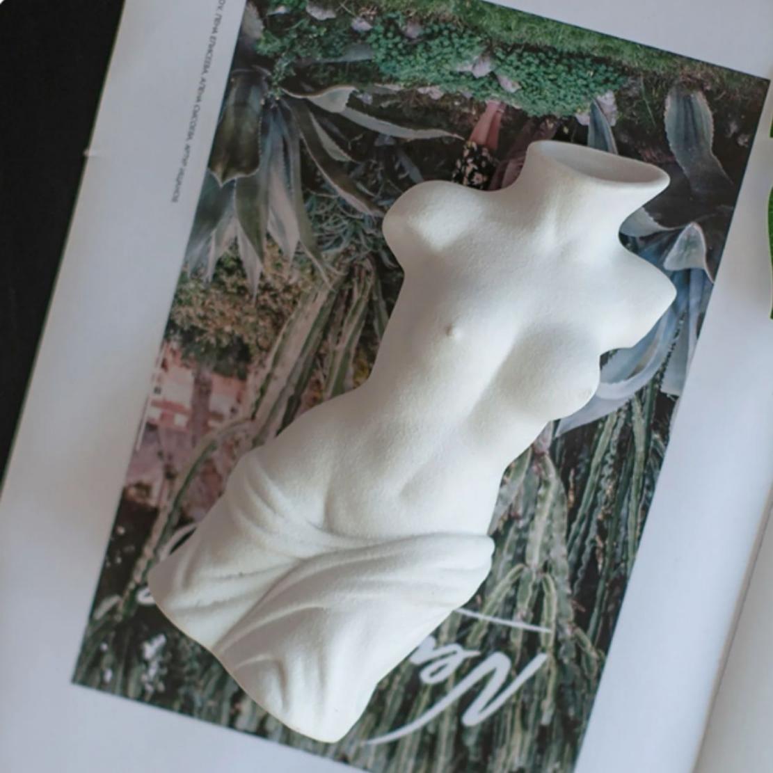White, ceramic Venus goddess body statue vase