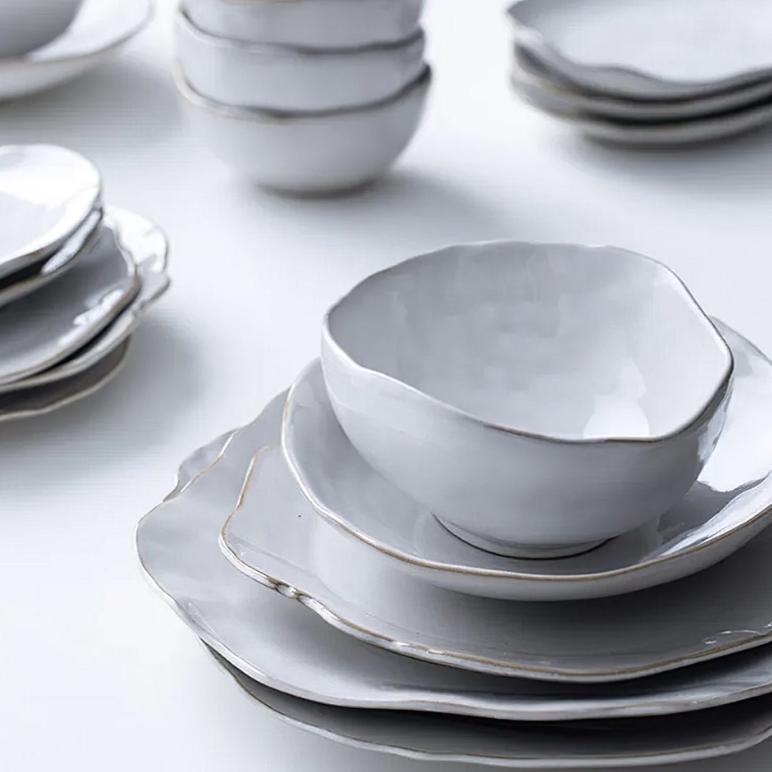 White, ceramic irregular tableware dish plates and bowls