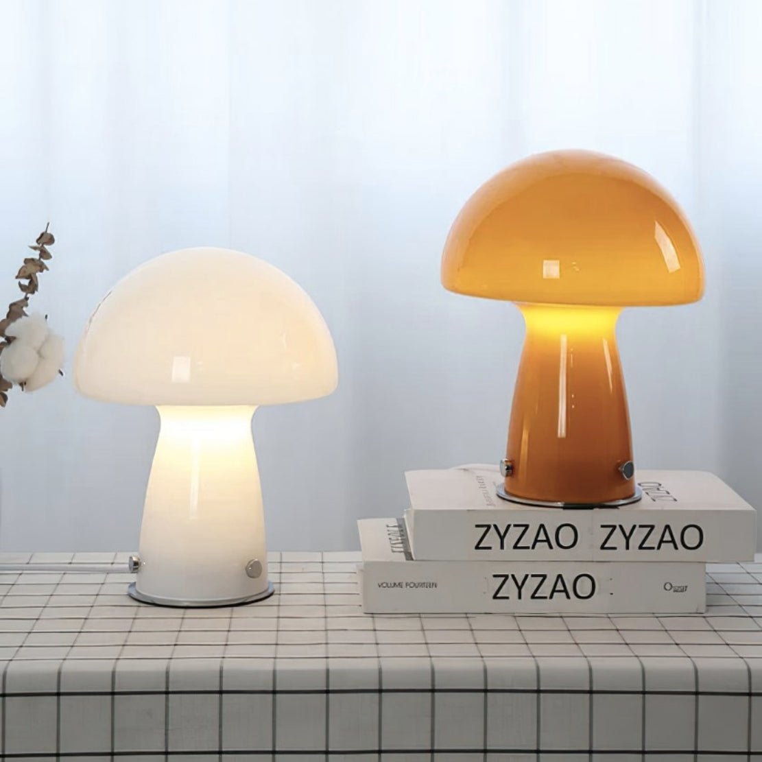 White and orange mushroom table lamps