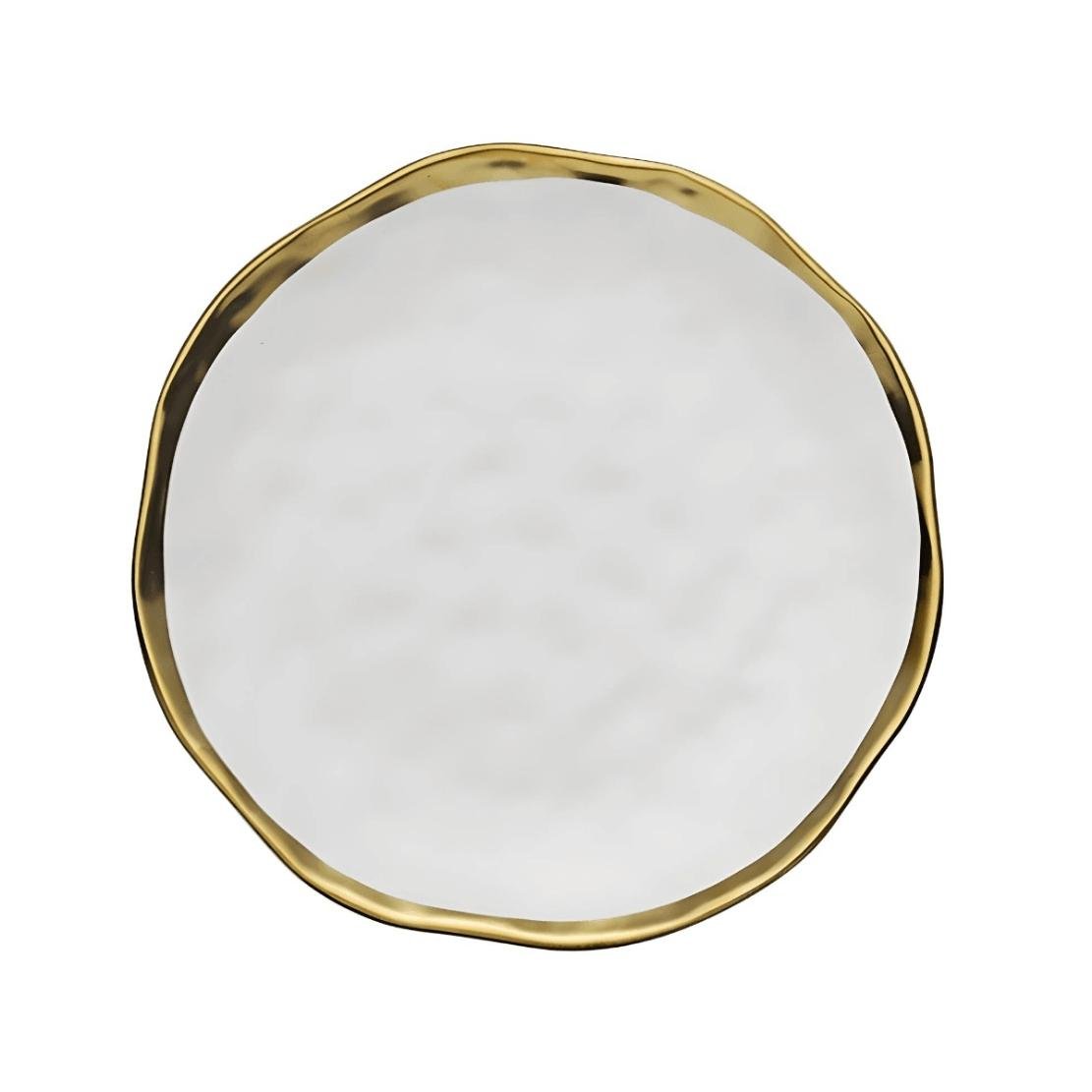 Embossed white porcelain plate with gold rim