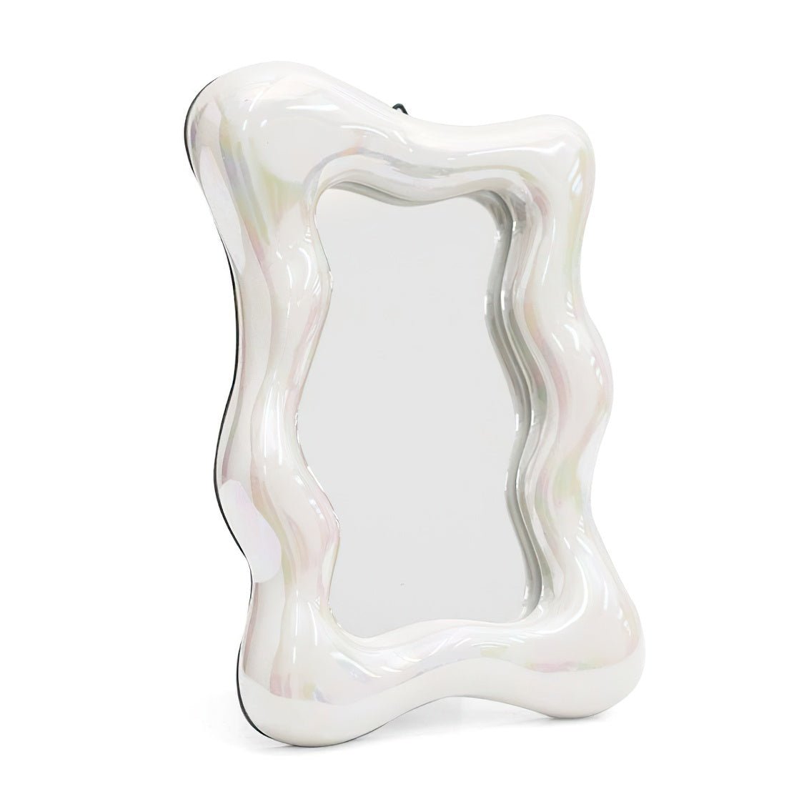 White asymmetrical frame table mirror