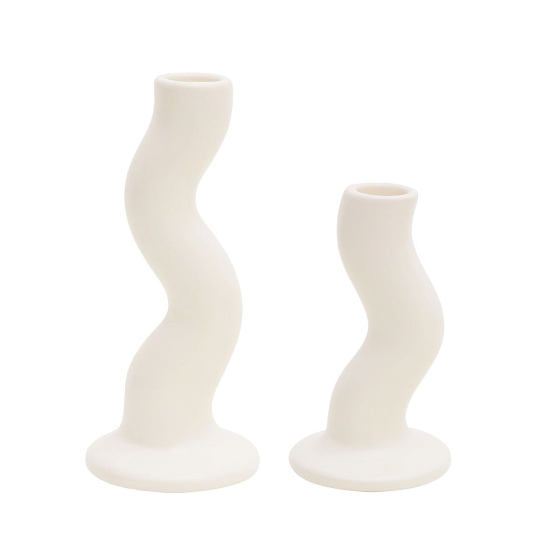 White, ceramic, wiggle candlestick holders
