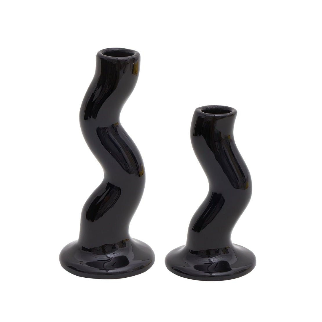 Black, ceramic, wiggle candlestick holders
