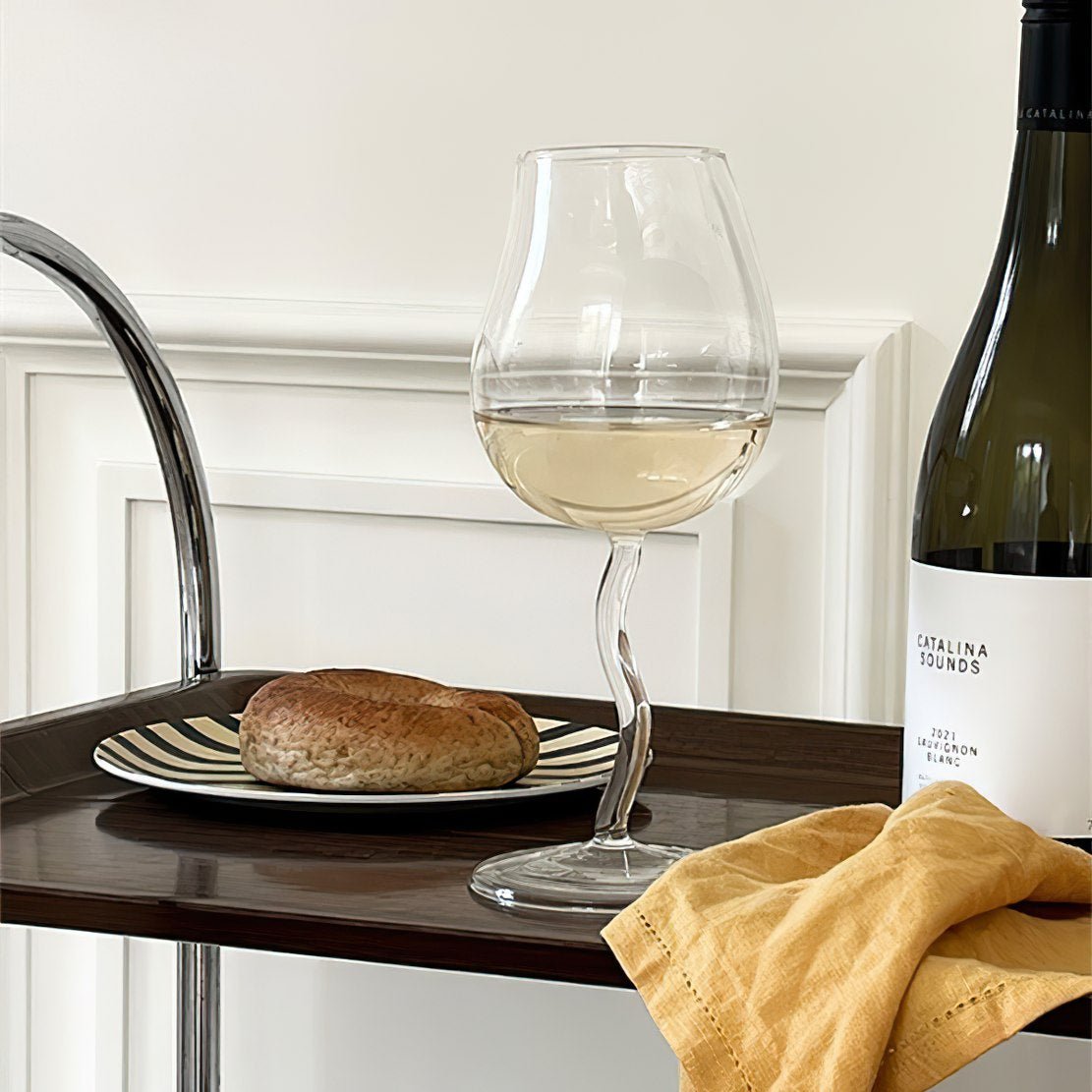 Wiggle stem glass with white wine