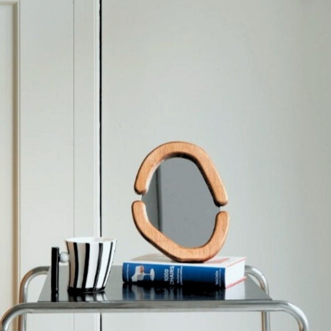 Asymmetrical wood frame decorative table mirror