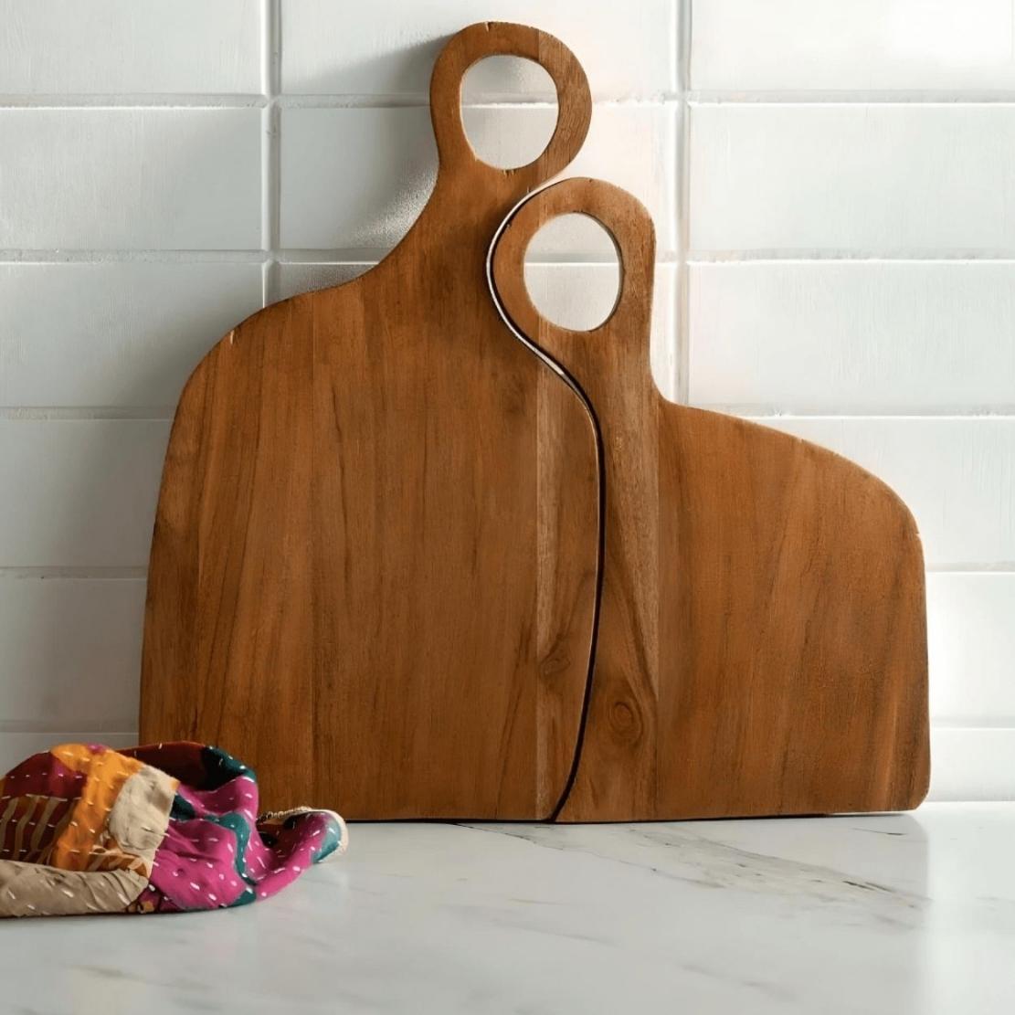 Set of 2 asymmetrical kitchen wood tray