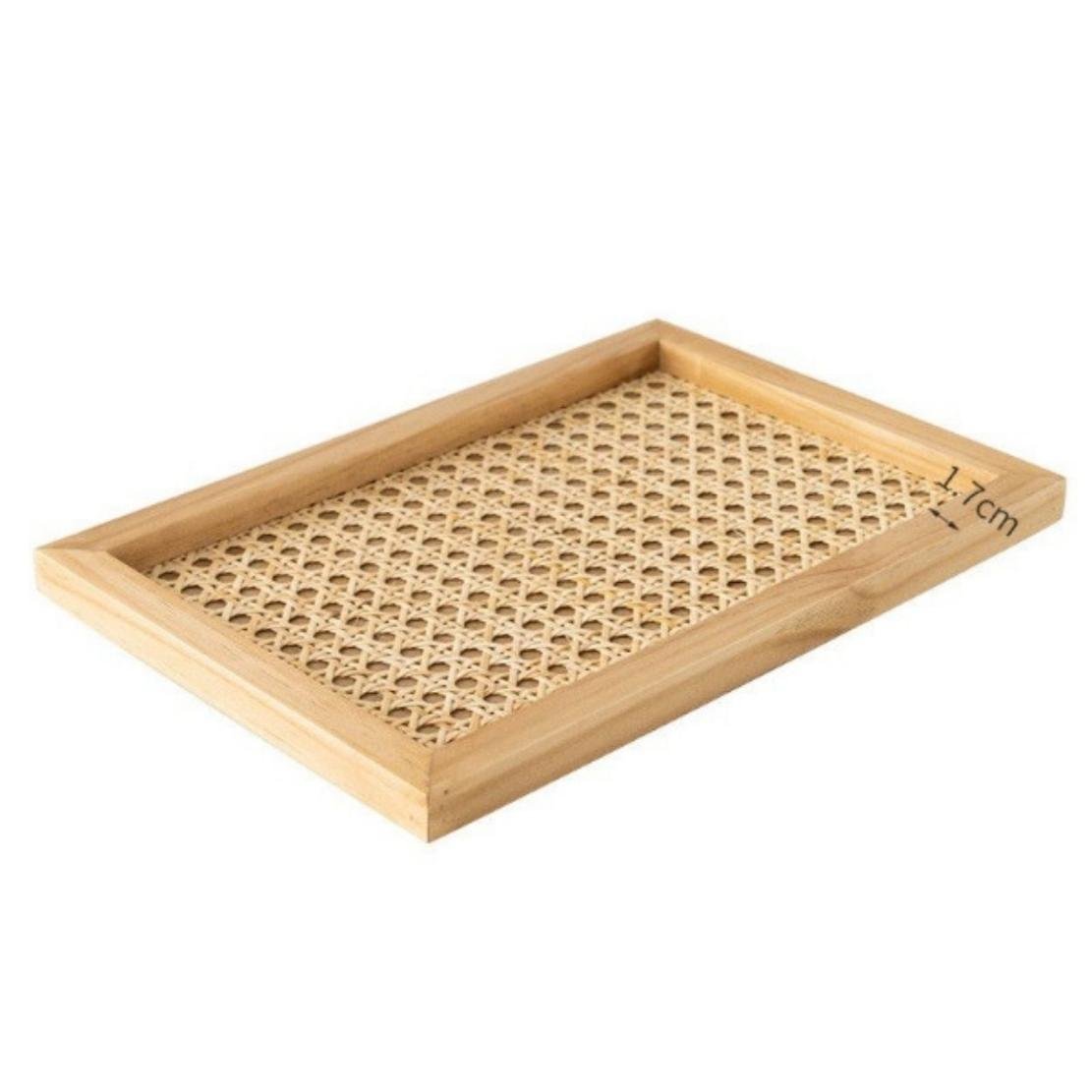 Wood frame square rattan storage tray