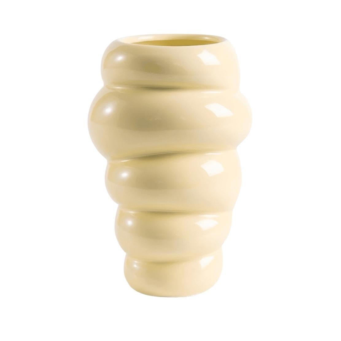 Tall, yellow ceramic honeycomb vase