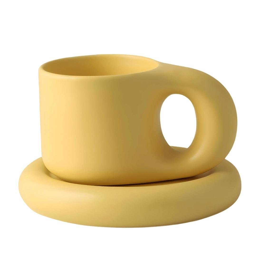 Yellow chunky ceramic mug and saucer