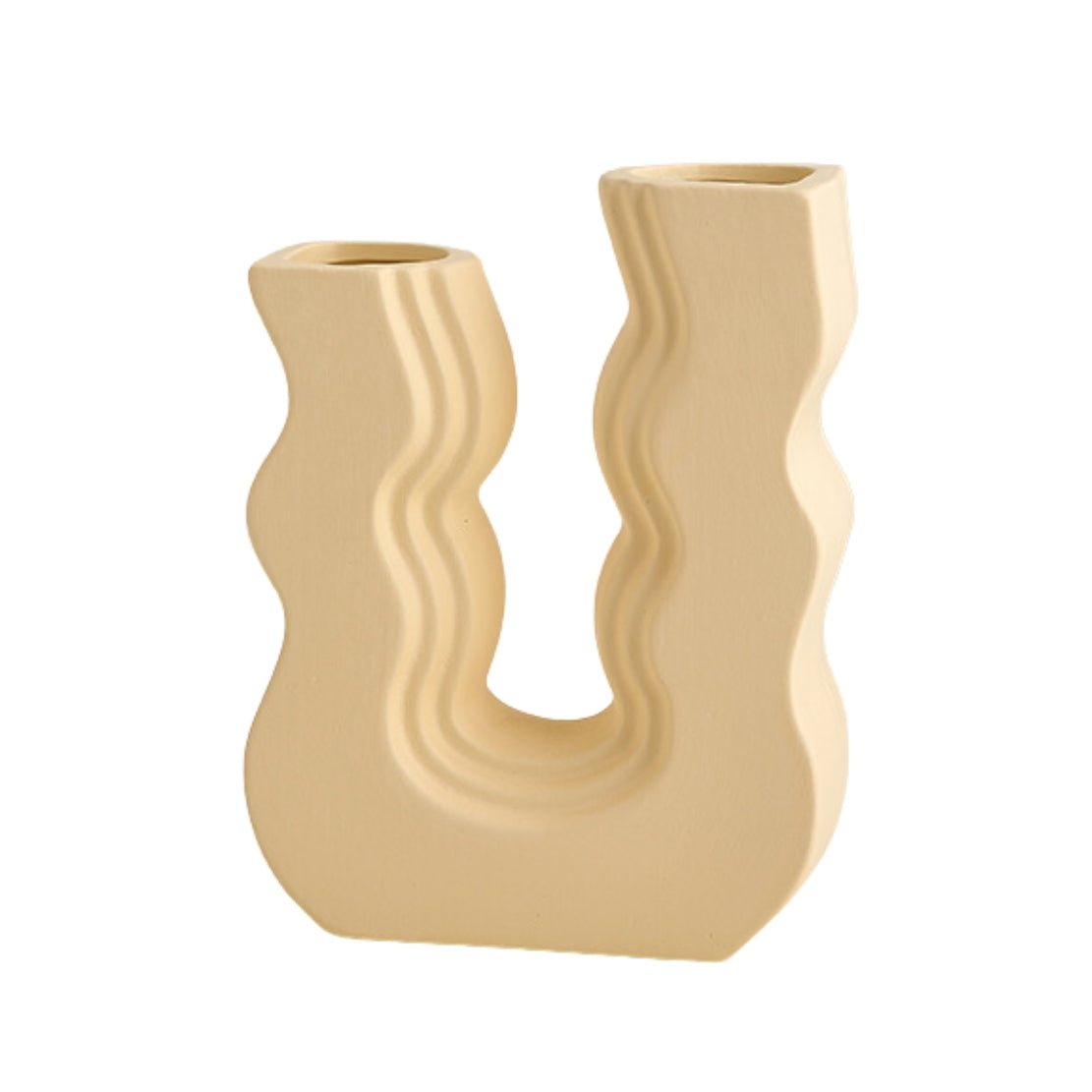 Yellow, ceramic, wiggle U shaped vase