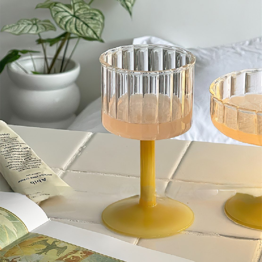 Yellow stem cute vintage glass goblet