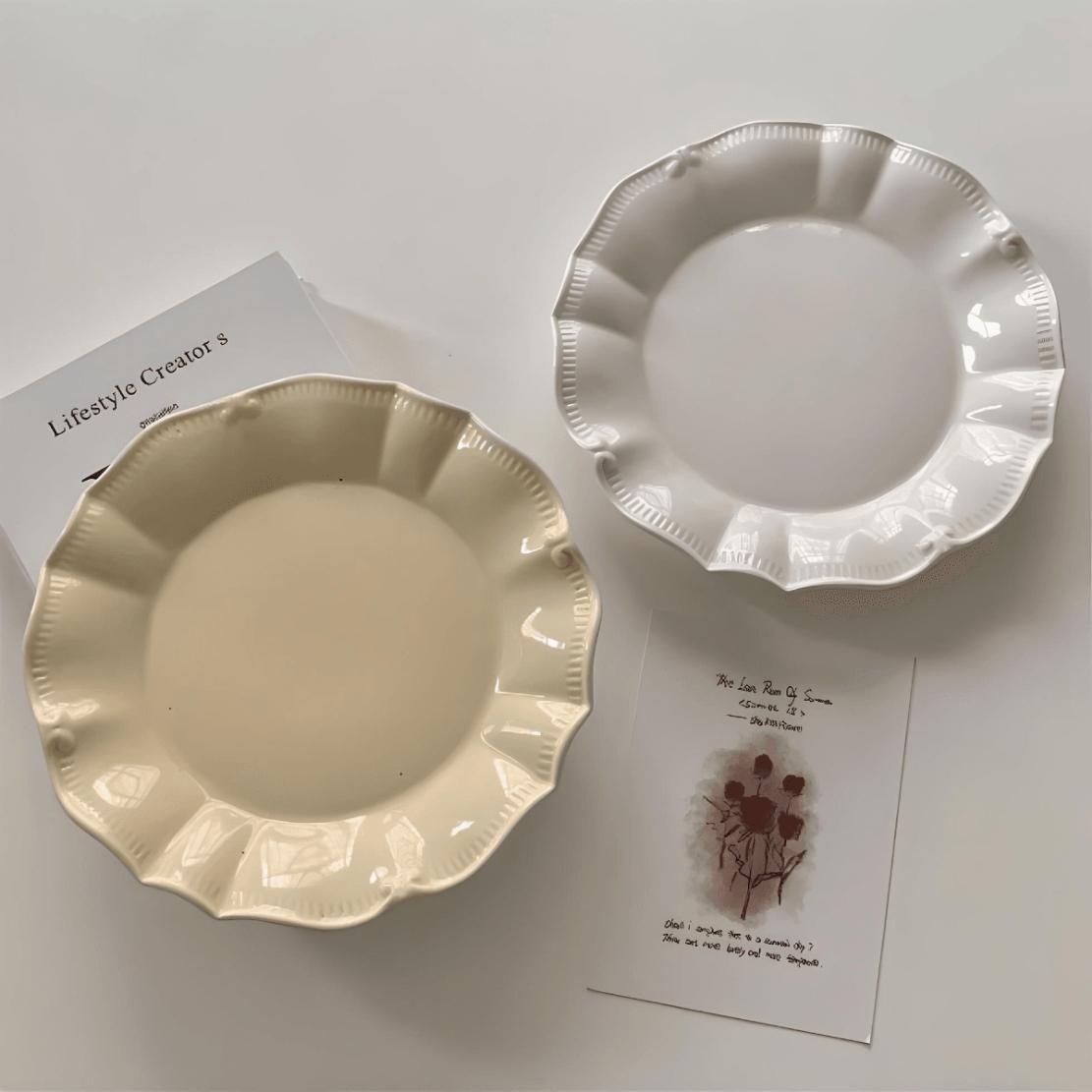 Yellow & white porcelain french vintage tableware plates